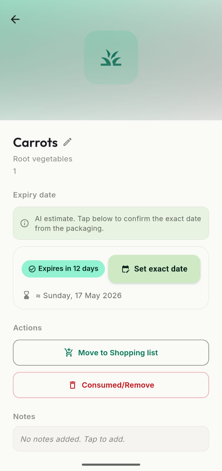 Pantry Watcher App - Item Detail View