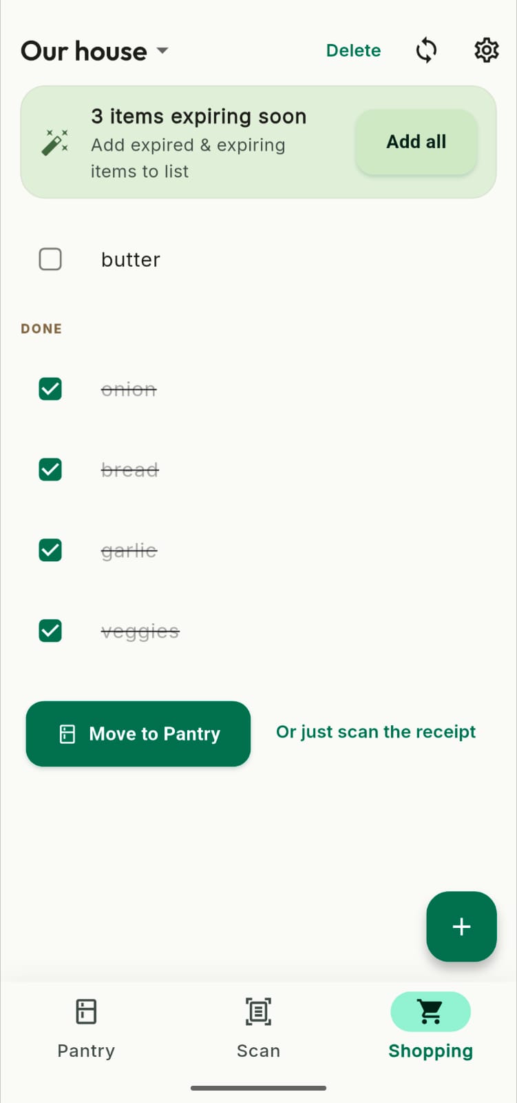 Pantry Watcher App - Family Shopping List